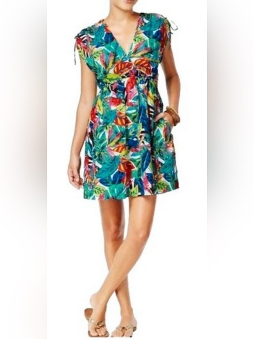 Ralph Lauren Vibrant Tropical Print V-Neck Summer Dress M